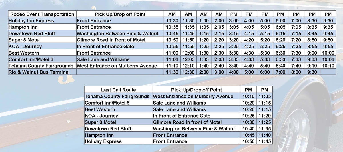 Red Bluff Round-Up Special Event Trolley Route Schedule