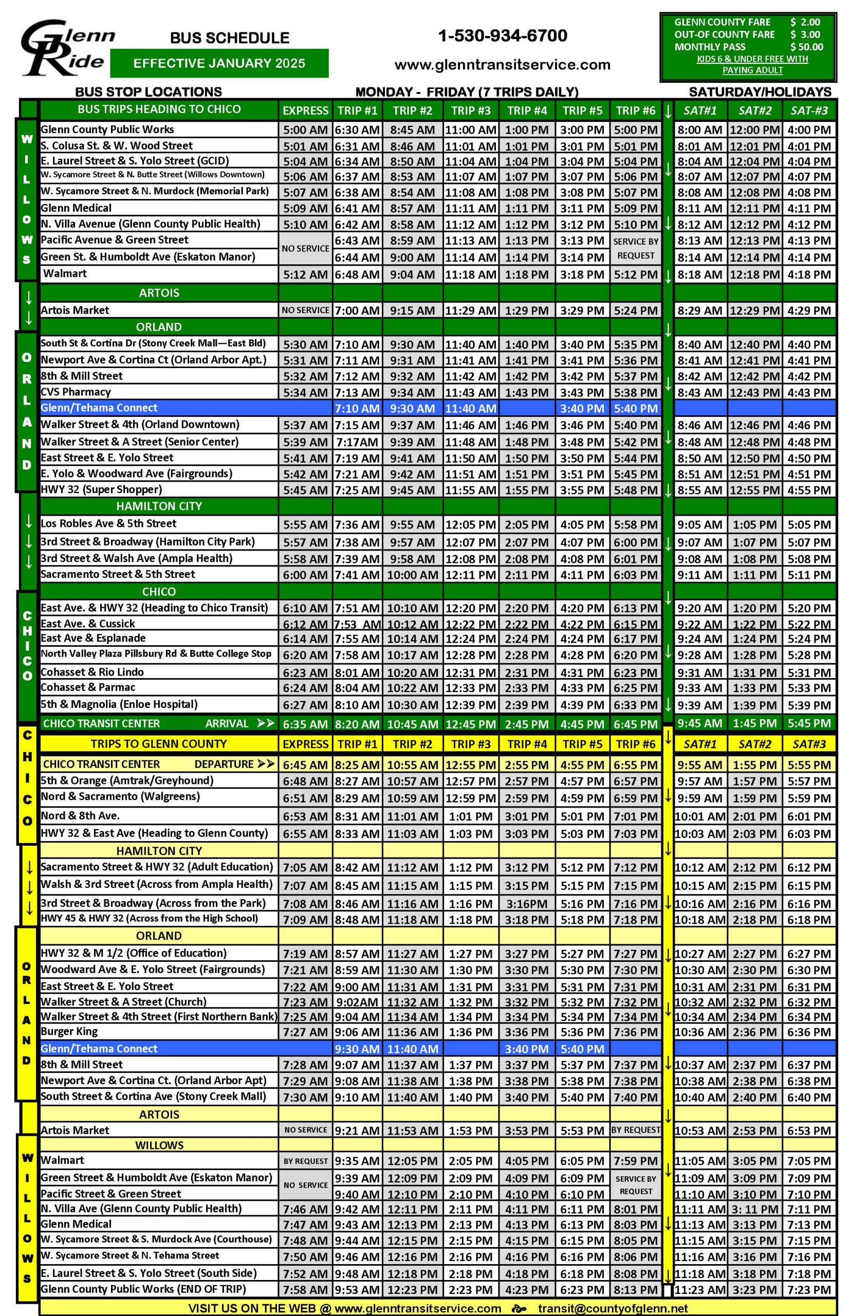 Glenn Ride Bus Schedule